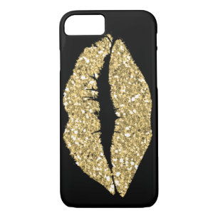 Black with Gold Glam Lips iPhone 8/7 Case