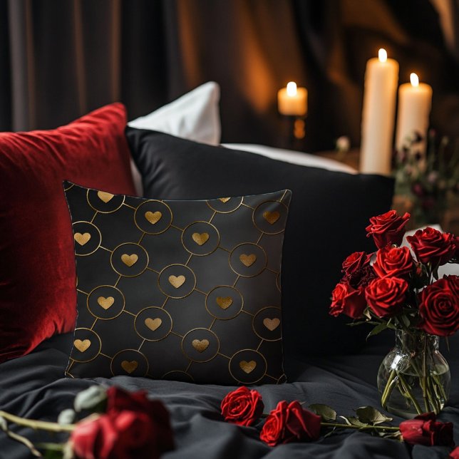 Black with Gold Hearts Cushion (Creator Uploaded)