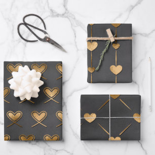 Black With Gold Hearts Valentine's Wrapping Paper Sheet