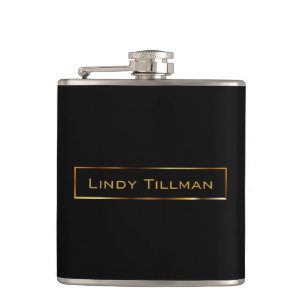 Black with Gold Label Hip Flask