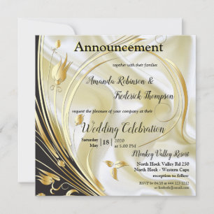 Black with Gold on Champagne Silk Announcement