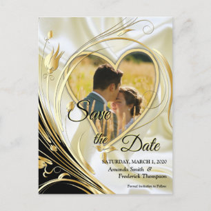 Black with Gold on Champagne Silk Announcement Postcard