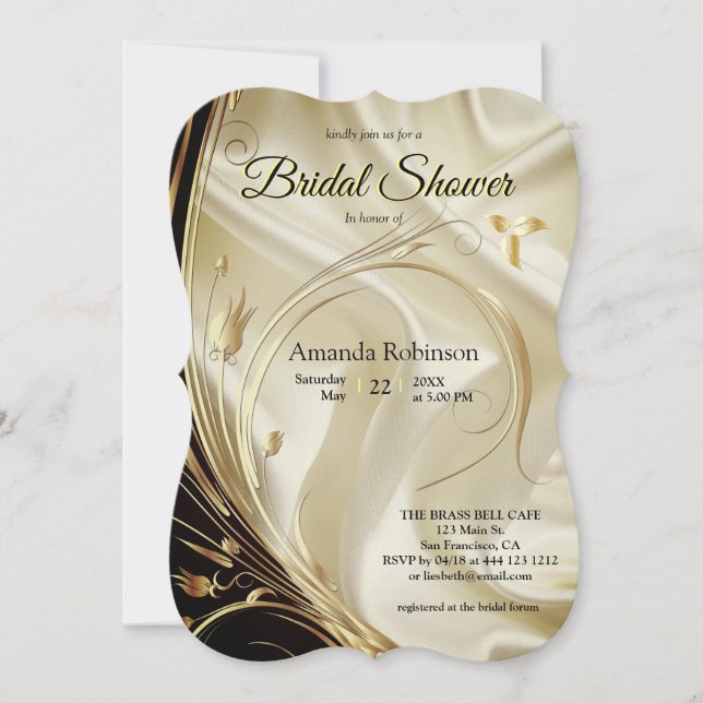 Black with Gold on Champagne Silk Bridal Shower Invitation (Front)