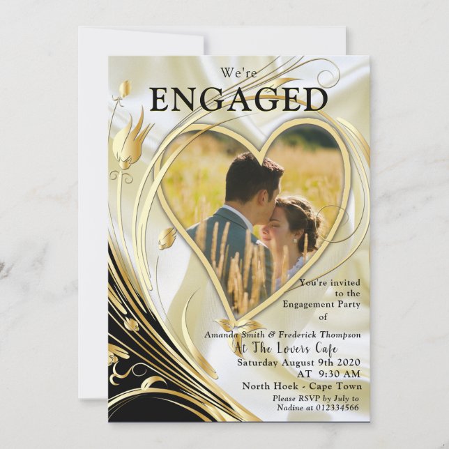 Black with Gold on champagne Silk Invitation (Front)