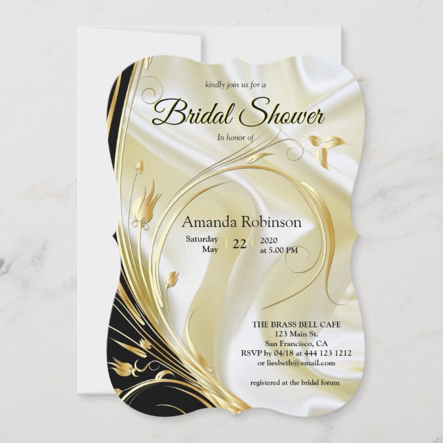 Black with Gold on Champagne Silk Invitation (Front)