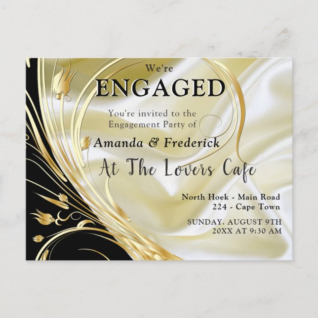 Black with Gold on Champagne Silk Invitation Postcard (Front)