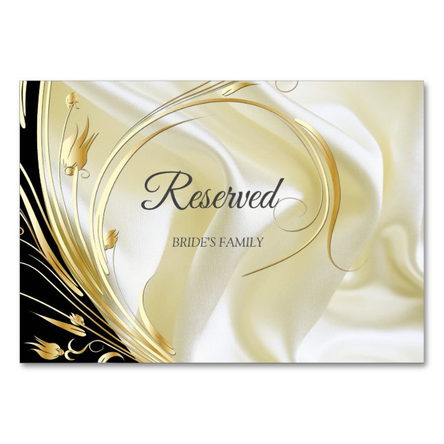 Black with Gold on Champagne Silk Reserved Card (Front)