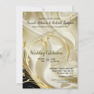 Black with Gold on Champagne Silk Wedding Invitati Invitation