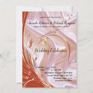 Black with Gold on Champagne Silk Wedding Invitation
