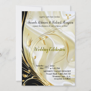 Black with Gold on Champagne Silk Wedding Invitation