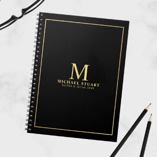 Black with Gold Personalised Monogram and Name Notebook