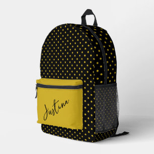 Black with Gold Polka Dots Personalised  Printed Backpack