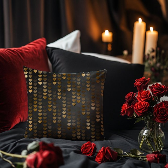 Black with Gold Raining Hearts Cushion (Creator Uploaded)