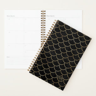 Black with Gold Scales Monogram Mermaid Yearly Planner