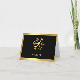 Black with Gold Snowflake Folded Thank You Card