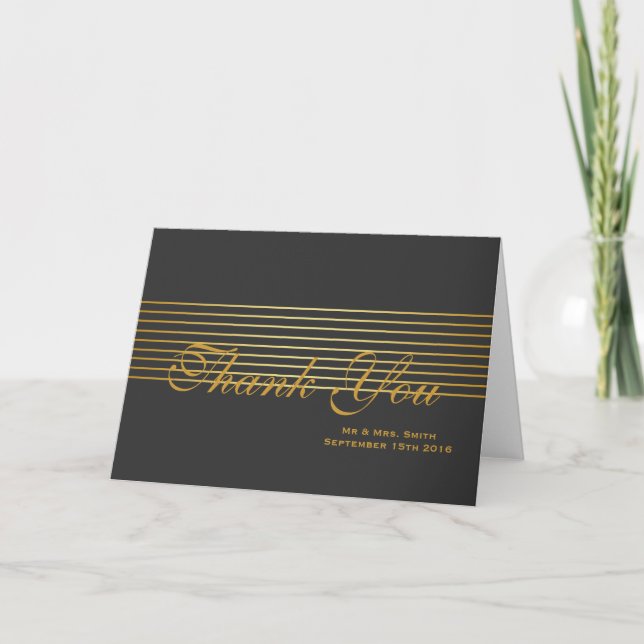 Black with Gold Striped Sleek Thank You Card (Front)