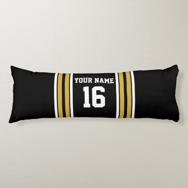 Black with Gold White Stripes Team Jersey Body Cushion (Front)