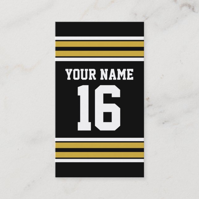 Black with Gold White Stripes Team Jersey Business Card (Front)