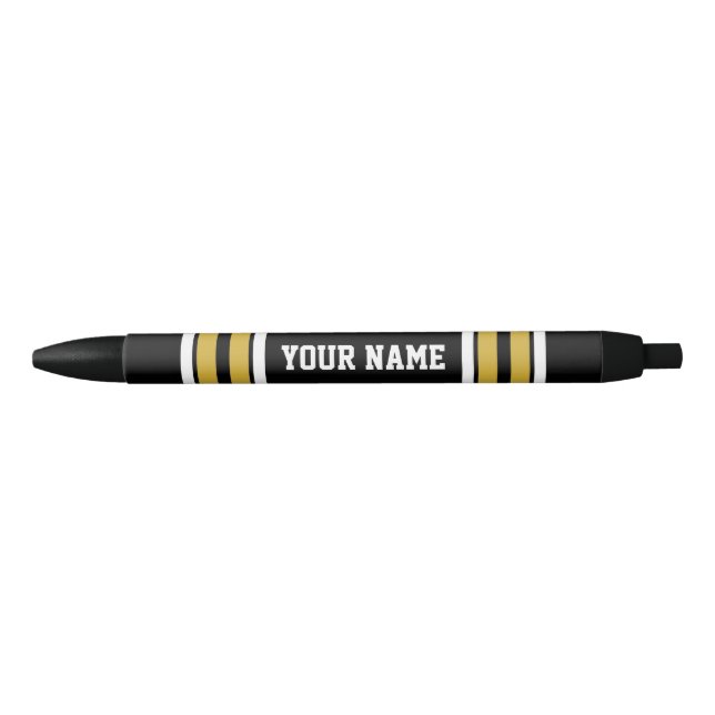 Black with Gold White Stripes Team Jersey Ink Pen (Front)
