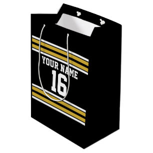 Black with Gold White Stripes Team Jersey Medium Gift Bag