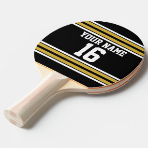 Black with Gold White Stripes Team Jersey Ping Pong Paddle