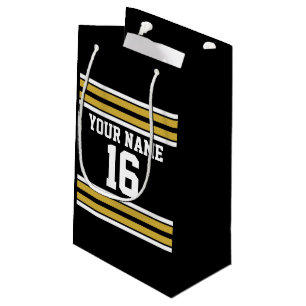 Black with Gold White Stripes Team Jersey Small Gift Bag