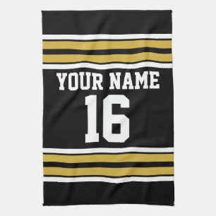 Black with Gold White Stripes Team Jersey Tea Towel