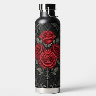 BLACK WITH GOTHIC RED ROSES WATER BOTTLE
