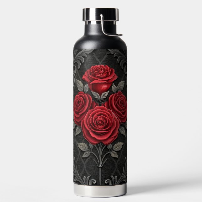 BLACK WITH GOTHIC RED ROSES WATER BOTTLE (Left)