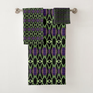 Black With Green And Purple  Bath Towel Set