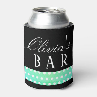Black with Green and White Poka Dots Can Cooler