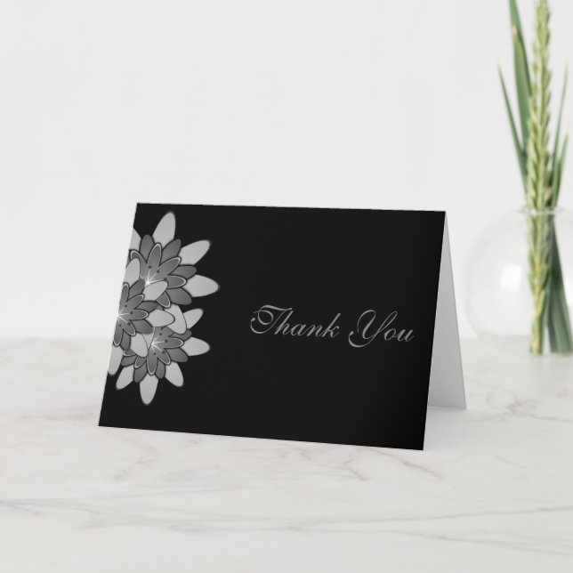 Black with Grey & Silver Floral Lotus Thank You (Front)