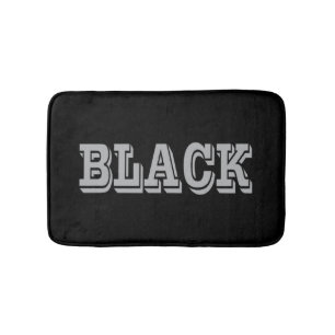 Black With Grey Text On Black Solid Colour Bath Mat