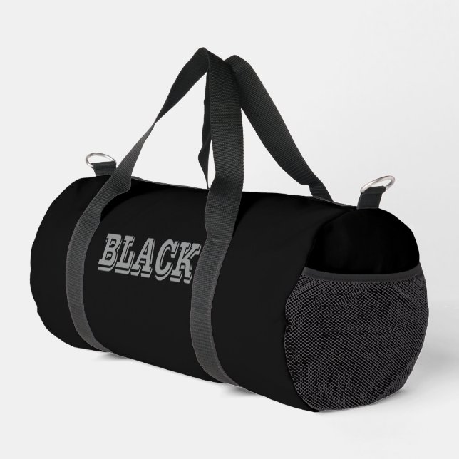 Black With Grey Text On Black Solid Colour Duffle Bag (Right Corner)