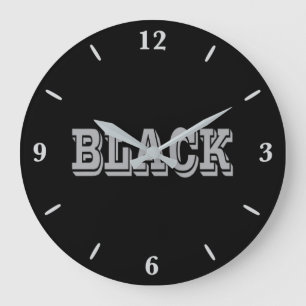 Black With Grey Text On Black Solid Colour  Large Clock