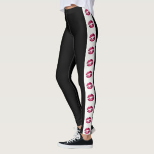 Black with Hot Pink Glitter Lipstick Stripe Leggings