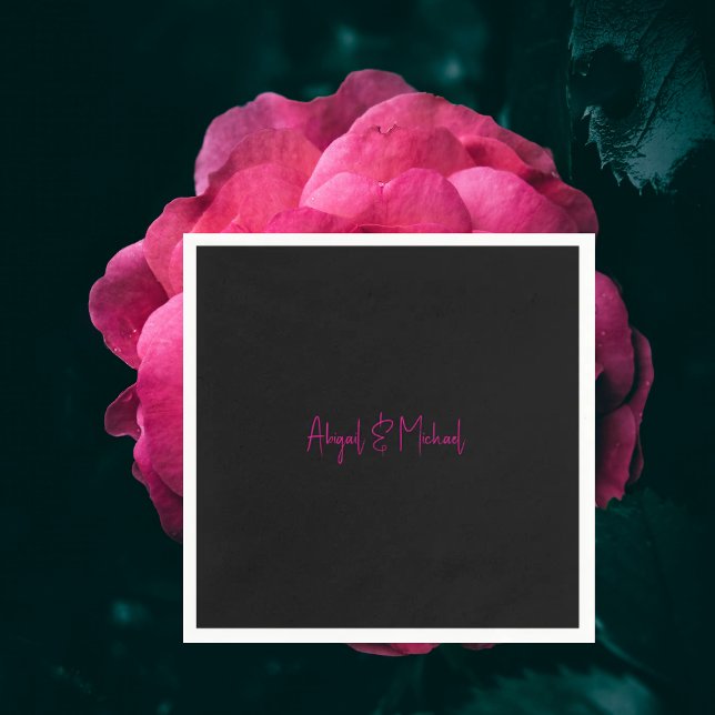 Black with Hot Pink Text Wedding Cocktail Napkin (Creator Uploaded)
