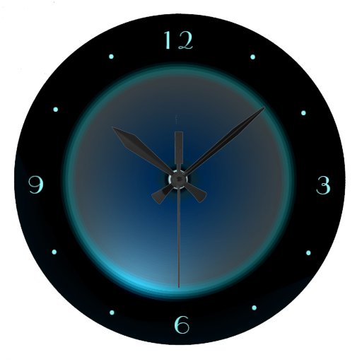 Image of Black with Illuminated Blue/Aqua Face >Wall Clock