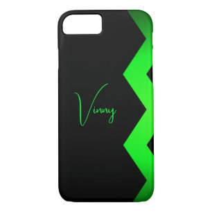 Black with Lime Green Zigzag Custom Name iPhone 8/7 Case