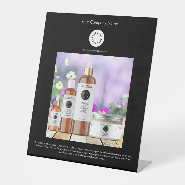 Black with Logo and Photo Small Business  Pedestal Sign (Front)