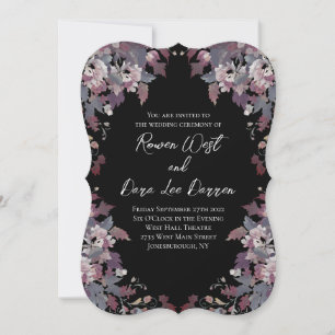 Black with Moody Dark Floral Wedding Invitations