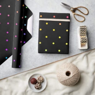 Black with Multicolour Polka Dots  Wrapping Paper