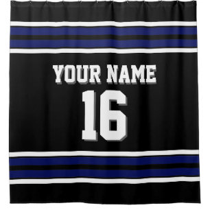 Black with Navy White Stripes Sports Jersey Shower Curtain