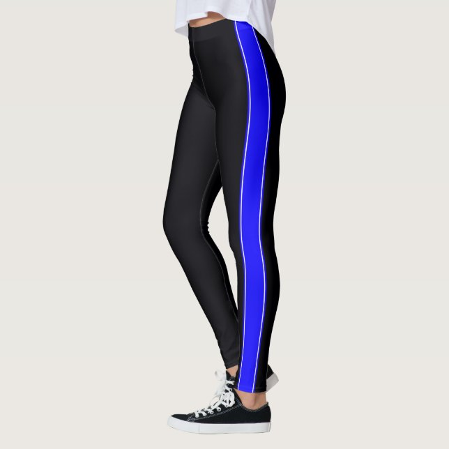 Black with Neon Blue Stripes Leggings (Left)