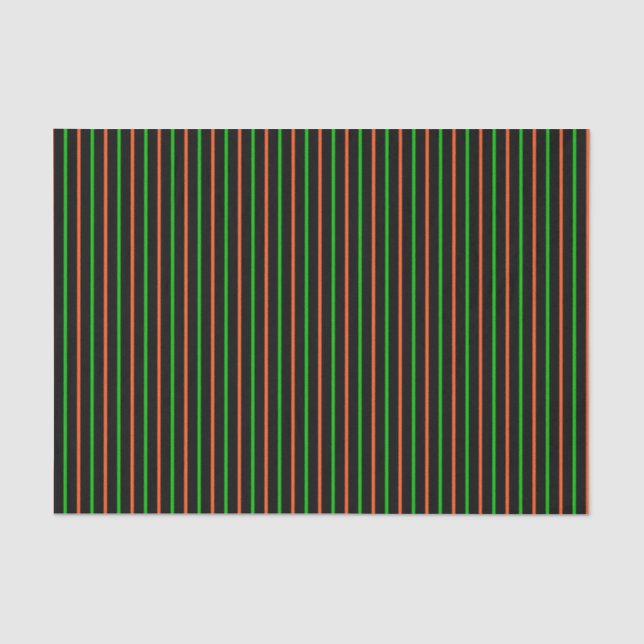 Black with Neon Green & Orange Stripes Tissue Paper (Front)