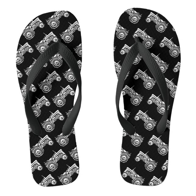 black with old grey massey fergison tractors flip flops (Footbed)