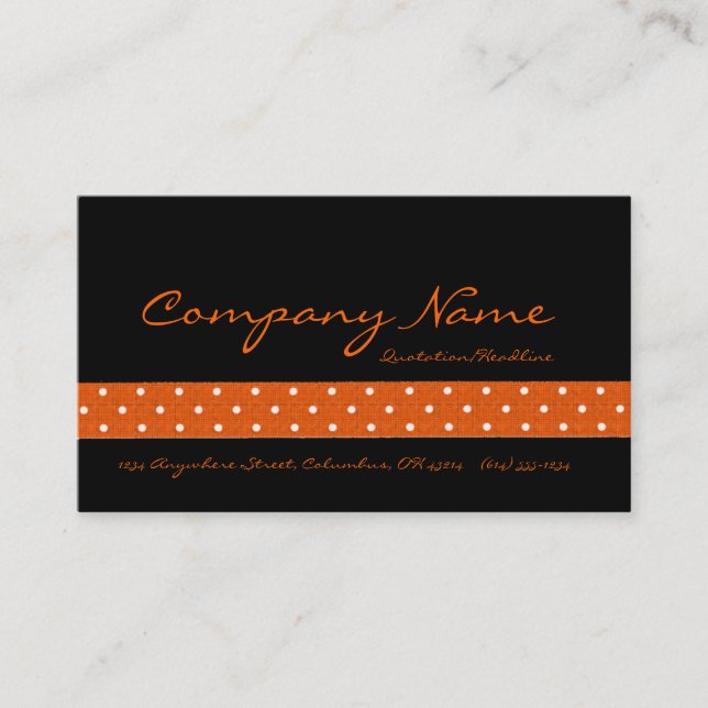Black with Orange Dotted Ribbon Business Cards (Front)