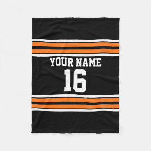 Black with Orange White Stripes Team Jersey Fleece Blanket