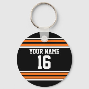 Black with Orange White Stripes Team Jersey Key Ring