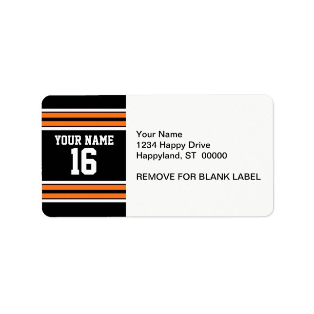 Black with Orange White Stripes Team Jersey Label (Front)
